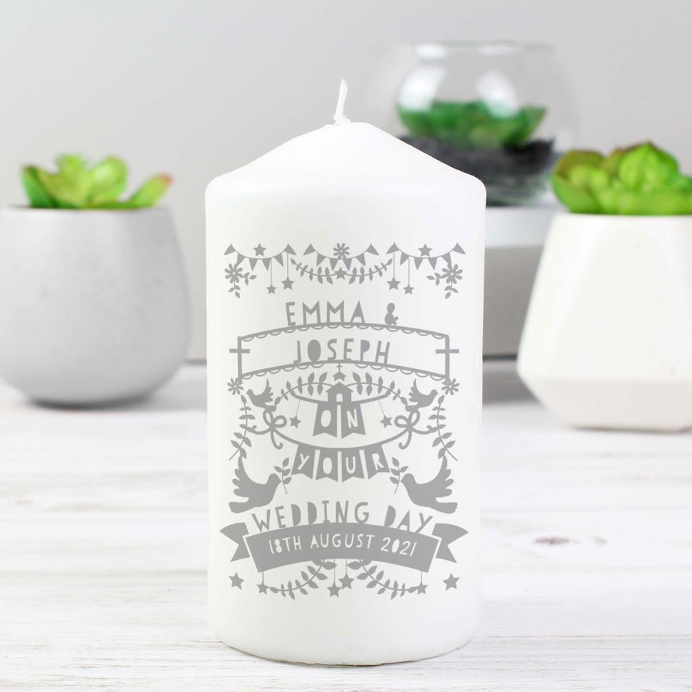 Personalised Grey Papercut Style Pillar Candle Extra Image 2